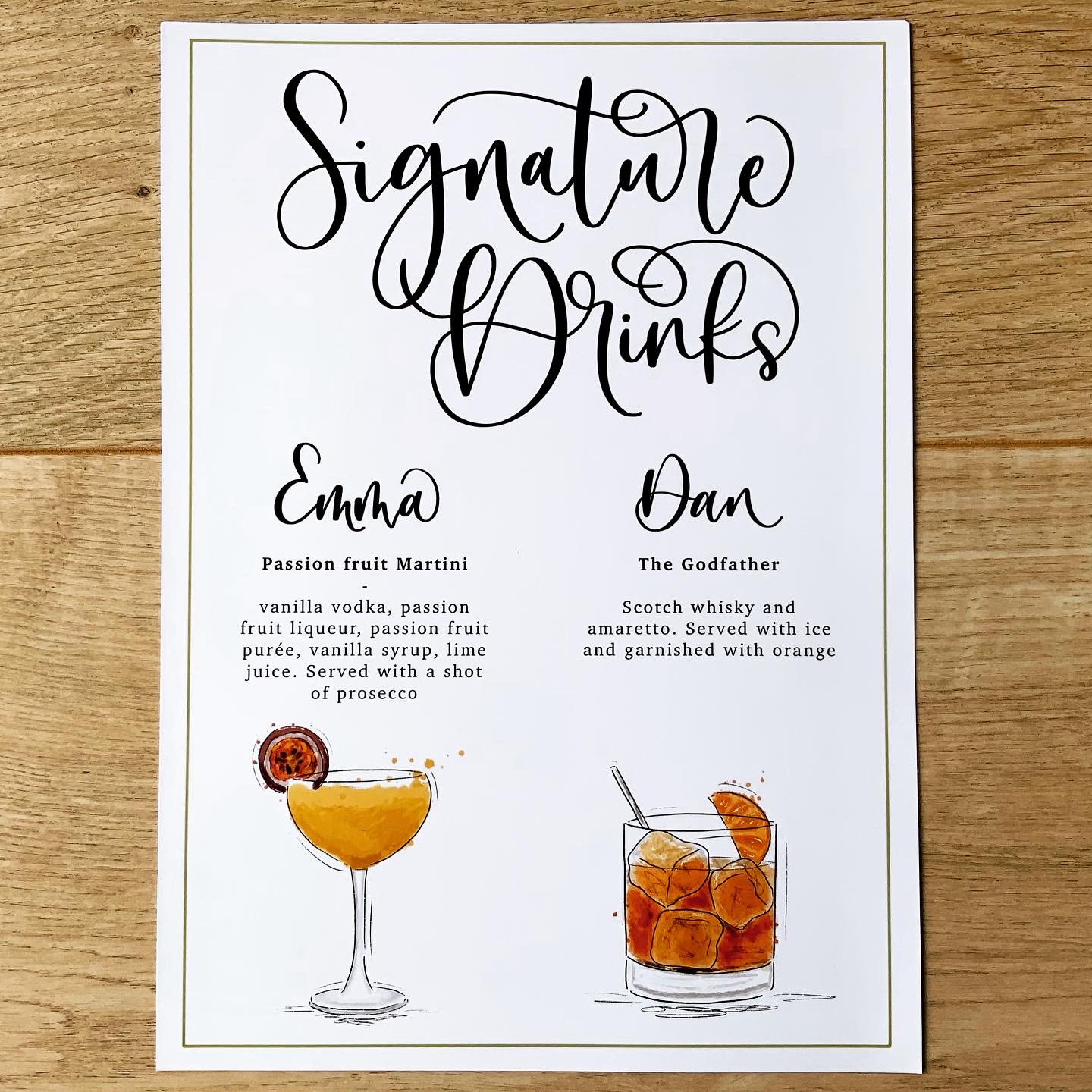 wedding day signage - signature drinks